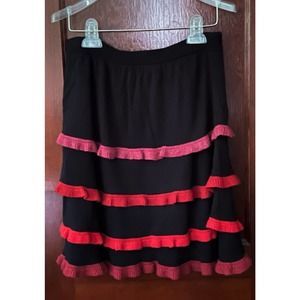 ANTHROPOLOGIE SPARROW BLACK RED PINK COTTON TIERED RUFFLE ALINE SKIRT SMALL S